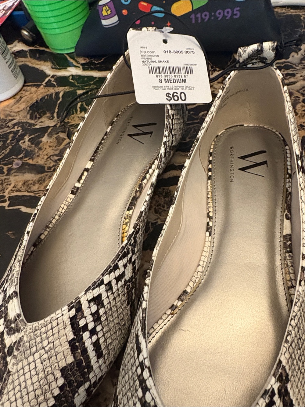 Worthington Snake-Print Ballet Flats in Black and White